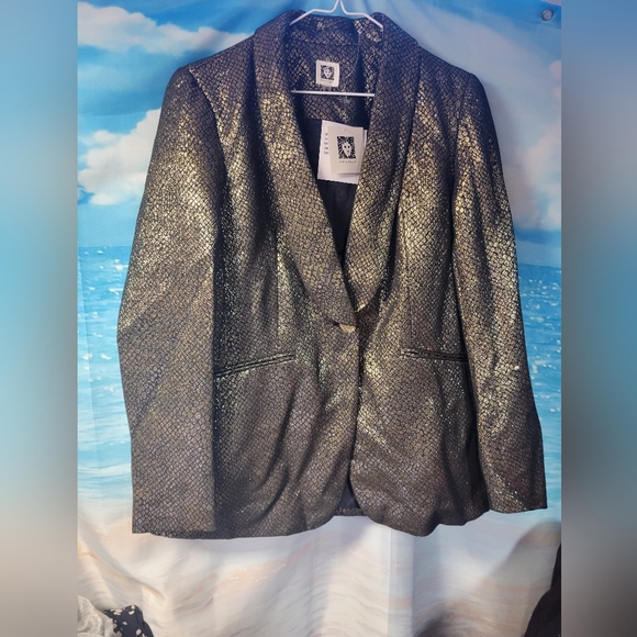 Anne Klein NWT Black‎ & Gold Metallic Women's Blazer Size Medium - Picture 1 of 5